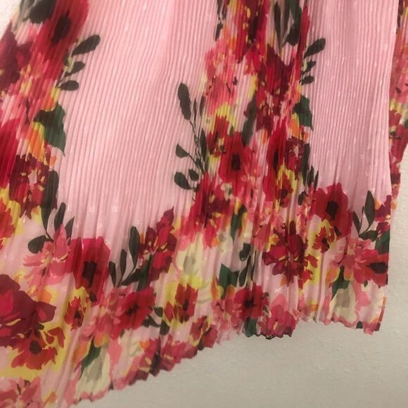 Foxiedox spaghetti strap floral pleaded belted pink dress size S - Picture 6 of 9